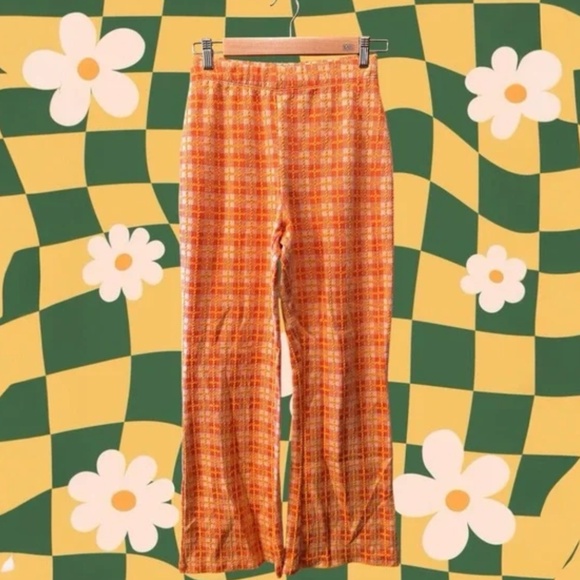 NWT Urban Outfitters Orange Plaid Flare Pants, M - Picture 7 of 7